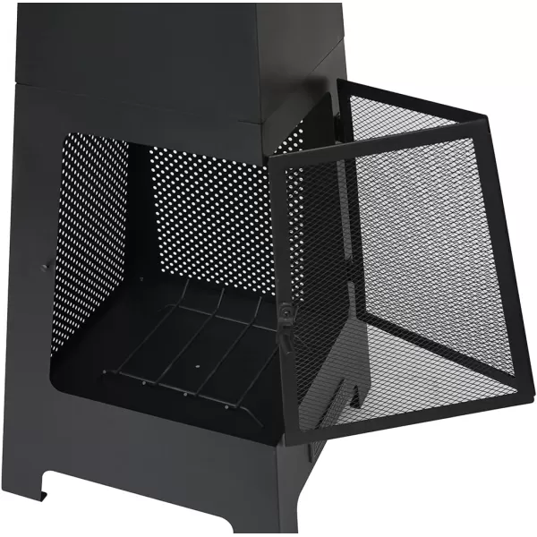 BLACK + DECKER Steel Woodburning Pyramid Chiminea Outdoor Fireplace Hinged mesh Screen Panel Doors Black Powder Coated Steel fire Pit Over 4 ft Tall Includes Poker
