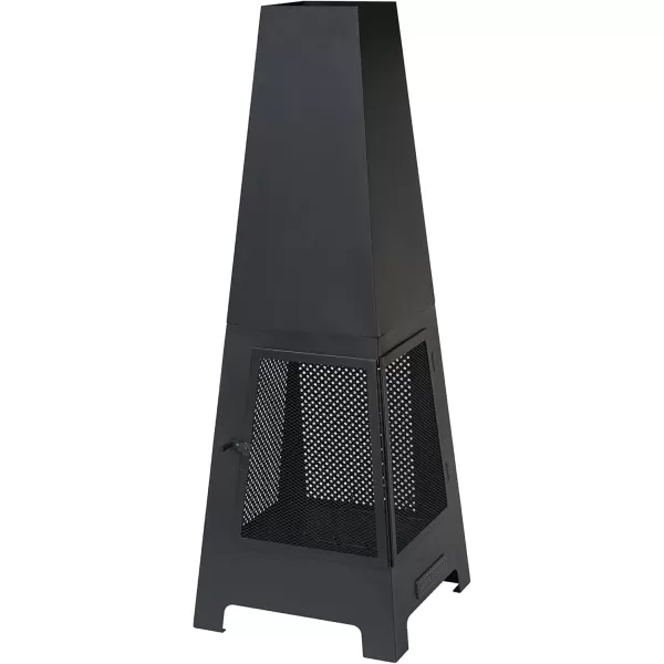 BLACK + DECKER Steel Woodburning Pyramid Chiminea Outdoor Fireplace Hinged mesh Screen Panel Doors Black Powder Coated Steel fire Pit Over 4 ft Tall Includes Poker