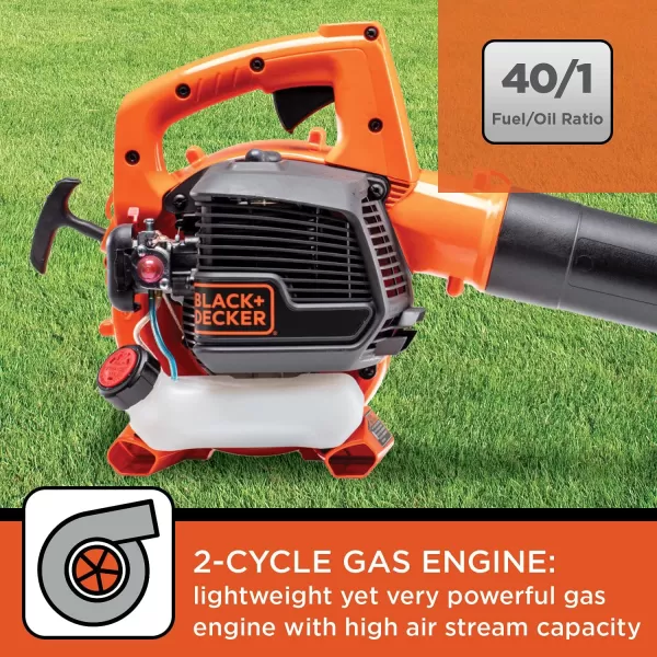 BLACK+DECKER Gas Powered Leaf Blower, Handheld Gas Blower, 180MPH, 25cc, 2-Cycle 