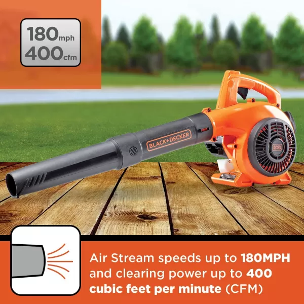 BLACK+DECKER Gas Powered Leaf Blower, Handheld Gas Blower, 180MPH, 25cc, 2-Cycle 