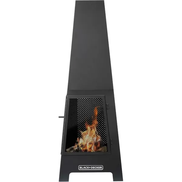 BLACK + DECKER Steel Woodburning Pyramid Chiminea Outdoor Fireplace Hinged mesh Screen Panel Doors Black Powder Coated Steel fire Pit Over 4 ft Tall Includes Poker