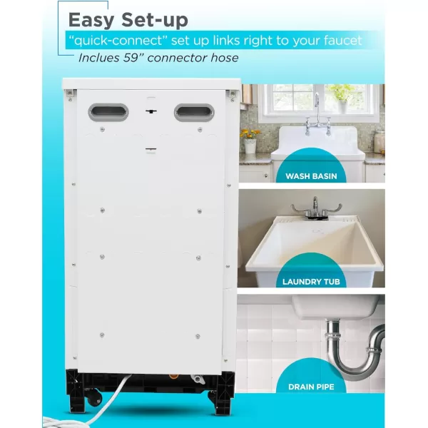 BLACK+DECKER 18” Portable Dishwasher, Compact Dish Washer with 8-Place Setting Capacity, Stainless Steel Tub, 6 Wash Programs, Worktop Space, Mobile Dishwasher with Casters, Faucet Connect, White