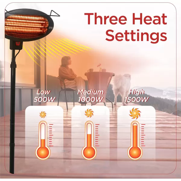 BLACK+DECKER Patio Floor Electric Heater, Patio Heater Stand for Outdoors with 3 Heat Settings