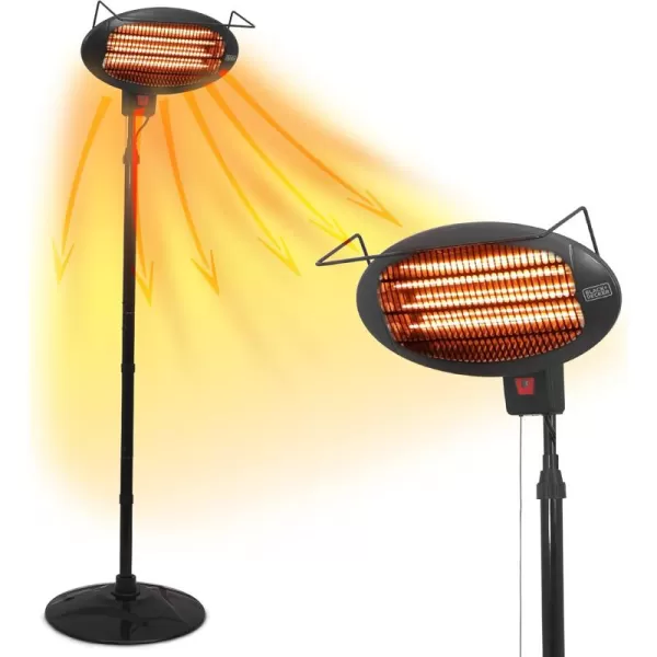 BLACK+DECKER Patio Floor Electric Heater, Patio Heater Stand for Outdoors with 3 Heat Settings