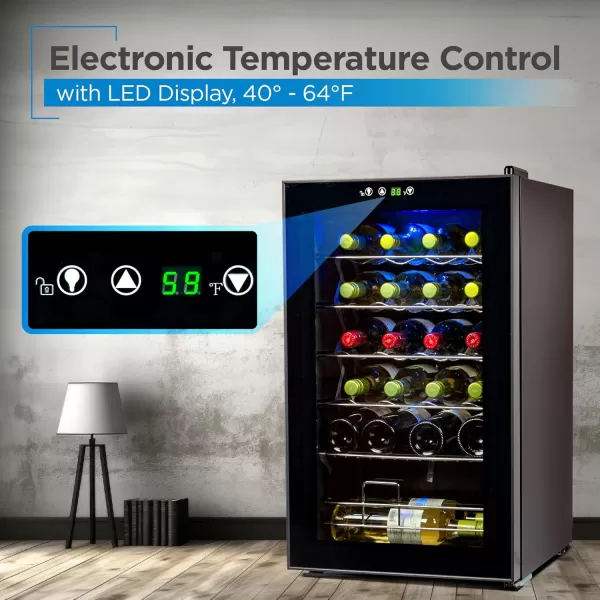 BLACK+DECKER 26 Bottle Wine Fridge with Interior Light and Mechanical Temperature Control, Compressor Cooling Wine Cooler Refrigerator with 4 Wine Racks and 1 Flat Shelf,Fridge with Bottom Compartment