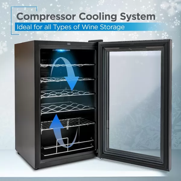 BLACK+DECKER 26 Bottle Wine Fridge with Interior Light and Mechanical Temperature Control, Compressor Cooling Wine Cooler Refrigerator with 4 Wine Racks and 1 Flat Shelf,Fridge with Bottom Compartment