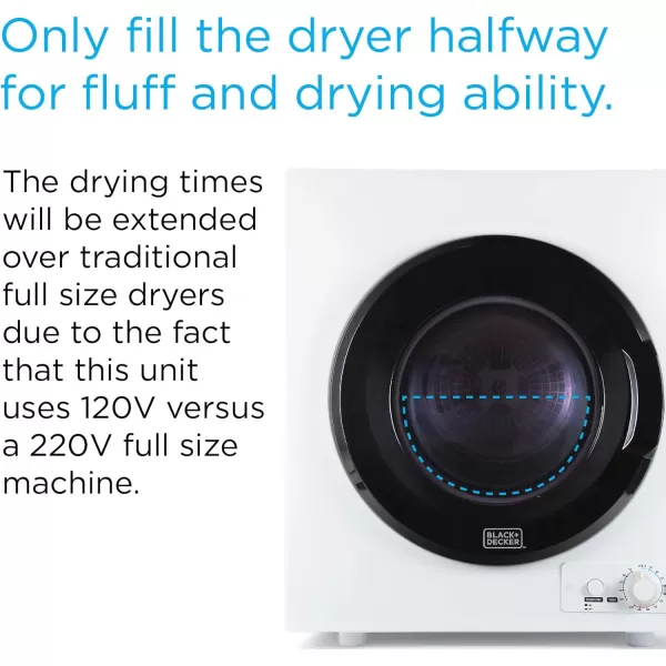 BLACK+DECKER BCED37 Compact Dryer for Standard Wall Outlet, Small, 4 Modes, Load Volume 13.2 lbs., White