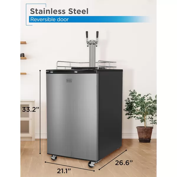 BLACK+DECKER Beer Kegerator, 6.1 Cu. Ft. Extra Large Capacity Draft Beer Machine for Home with Double Tap &amp; 2-Shelf Fridge