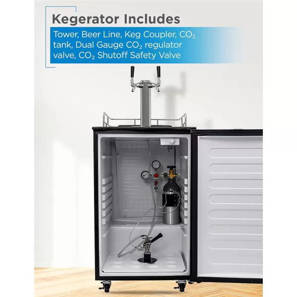 BLACK+DECKER Beer Kegerator, 6.1 Cu. Ft. Extra Large Capacity Draft Beer Machine for Home with Double Tap &amp; 2-Shelf Fridge