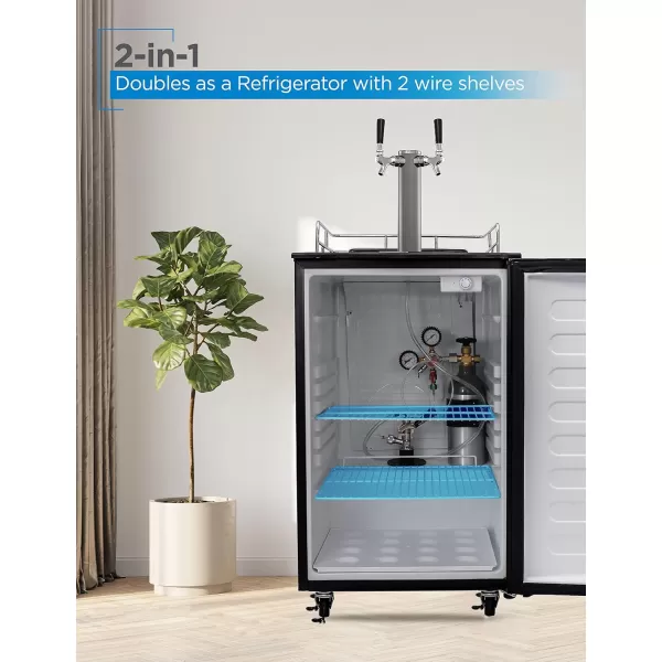 BLACK+DECKER Beer Kegerator, 6.1 Cu. Ft. Extra Large Capacity Draft Beer Machine for Home with Double Tap &amp; 2-Shelf Fridge