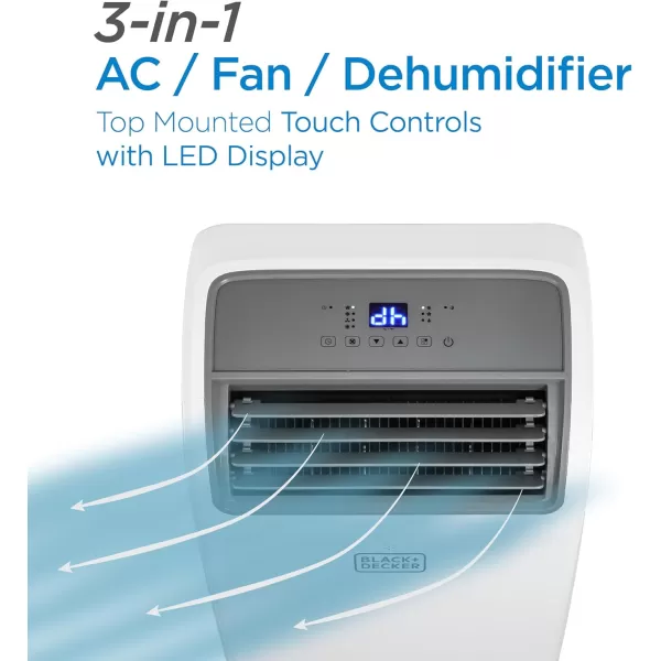 BLACK+DECKER Portable Air Conditioner, 8,150 BTU SACC/CEC  for Rooms Up To 550 Sq. Ft., Portable AC with Follow Me Remote Control, White)