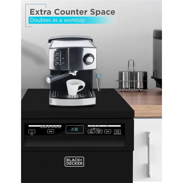 PORTABLE DISHWASHER ON WHEELS 18” WITH WORKTOP SPACE 8 PLACE-SETTING CAPACITY STAINLESS STEEL WITH FAUCET CONNECT BLACK+DECKER