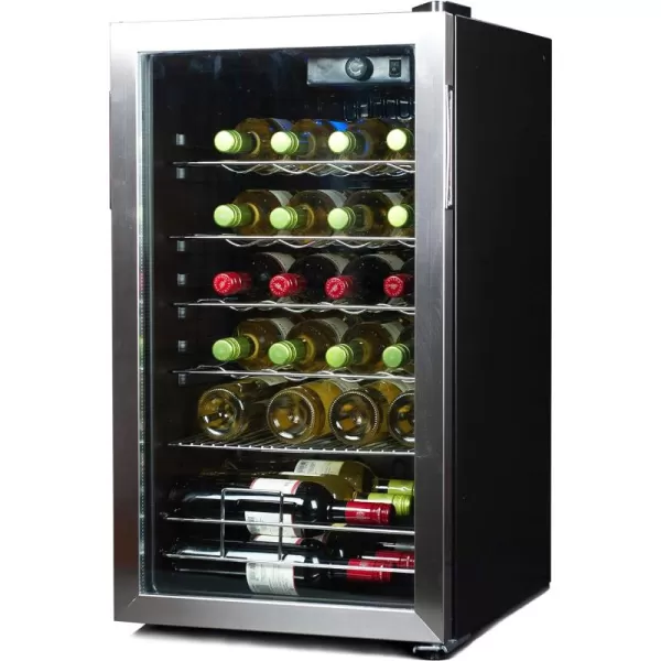 BLACK+DECKER 26 Bottle Wine Fridge with Interior Light and Mechanical Temperature Control, Compressor Cooling Wine Cooler Refrigerator with 4 Wine Racks and 1 Flat Shelf,Fridge with Bottom Compartment