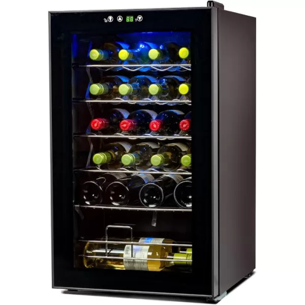 BLACK+DECKER 26 Bottle Wine Fridge with Interior Light and Mechanical Temperature Control, Compressor Cooling Wine Cooler Refrigerator with 4 Wine Racks and 1 Flat Shelf,Fridge with Bottom Compartment