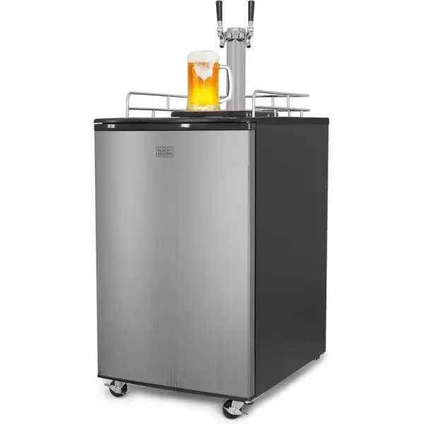 BLACK+DECKER Beer Kegerator, 6.1 Cu. Ft. Extra Large Capacity Draft Beer Machine for Home with Double Tap &amp; 2-Shelf Fridge