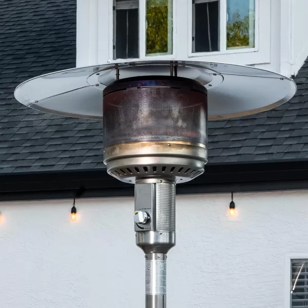 BLACK + DECKER High Efficiency 60,000 BTUs Gas Patio Heater with wheels Commercial and Residential Outdoor Heat - Stainless Steel
