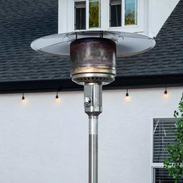 BLACK + DECKER High Efficiency 60,000 BTUs Gas Patio Heater with wheels Commercial and Residential Outdoor Heat - Stainless Steel