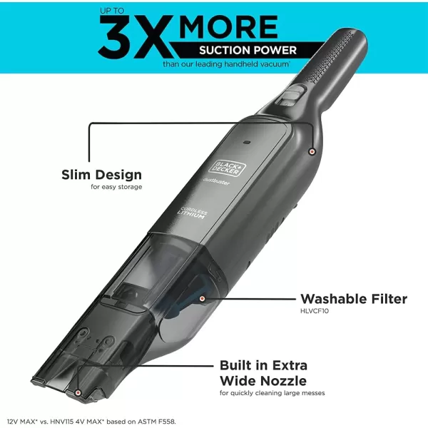 imageBLACKDECKER 12V MAX Handheld Vacuum Cordless dustbuster AdvancedClean with Base Charger HLVC315B10Hand Vacuum Gray