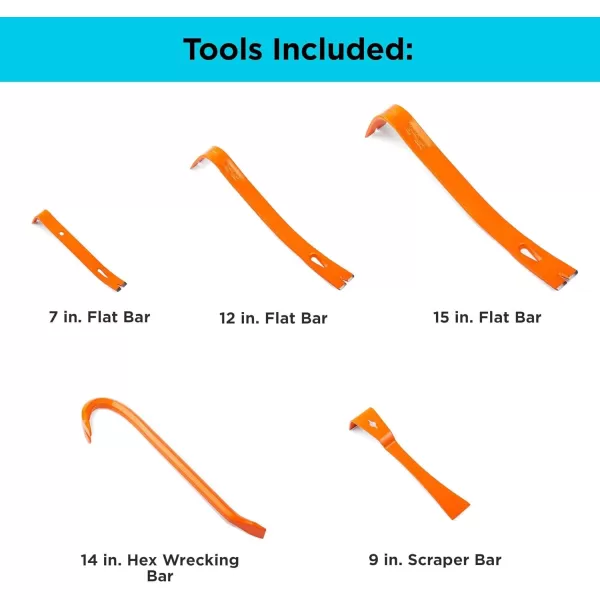 imageBLACKDECKER Pry Bar Set Flat Bar Hex Wrecking Bar and Scraper Bar 5 Piece BDHT55001