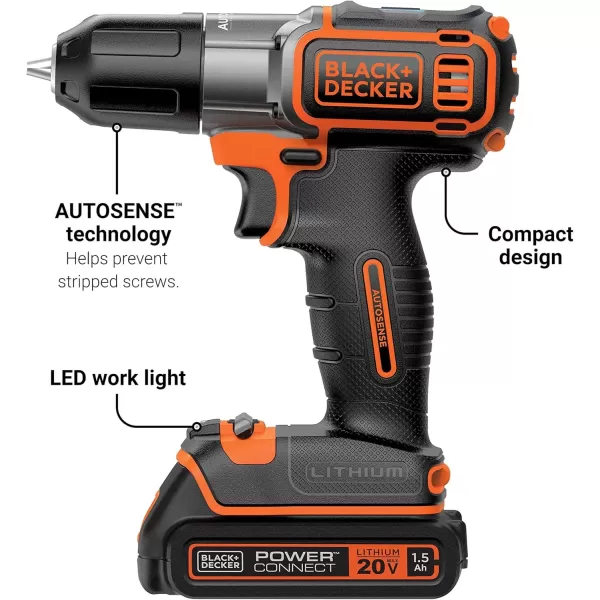 imageBLACKDECKER 20V MAX POWERCONNECT 38 in Cordless DrillDriver with AUTOSENSE Kit BDCDE120CDrillDriver Only