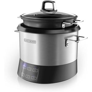 imageBLACKDECKER RCR520S AllinOne Cooking Pot 20Cup Cooked10Cup Uncooked Rice Cooker Slow Cooker and Food Steamer with Saute Function Stainless Steel