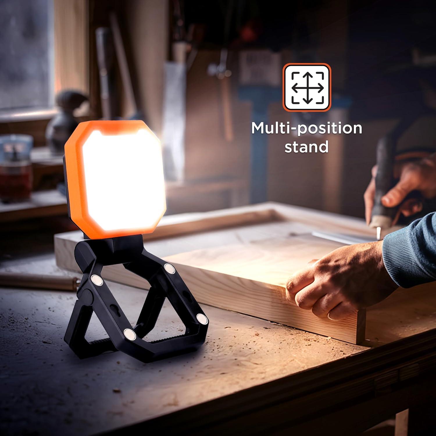 imageBLACKDECKER 2000LM Portable LED Utility Light 3 Brightness Levels Emergency Flash Magnetic Design with Folding Stand USB Rechargeable Power Bank IP65 WeatherResistant for Camping Work DIY