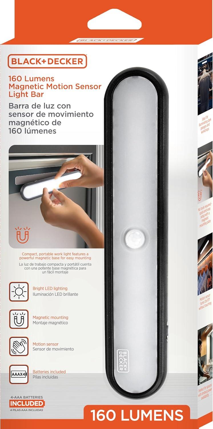 imageBLACKDECKER 2Pack 160LM LED Light Bars Touchless Motion Sensor Magnetic Mount Powered with AAA Batteries Slim and Portable Design to Brighten Indoor Rooms Closets Garages Shelving 2Pack1Pack