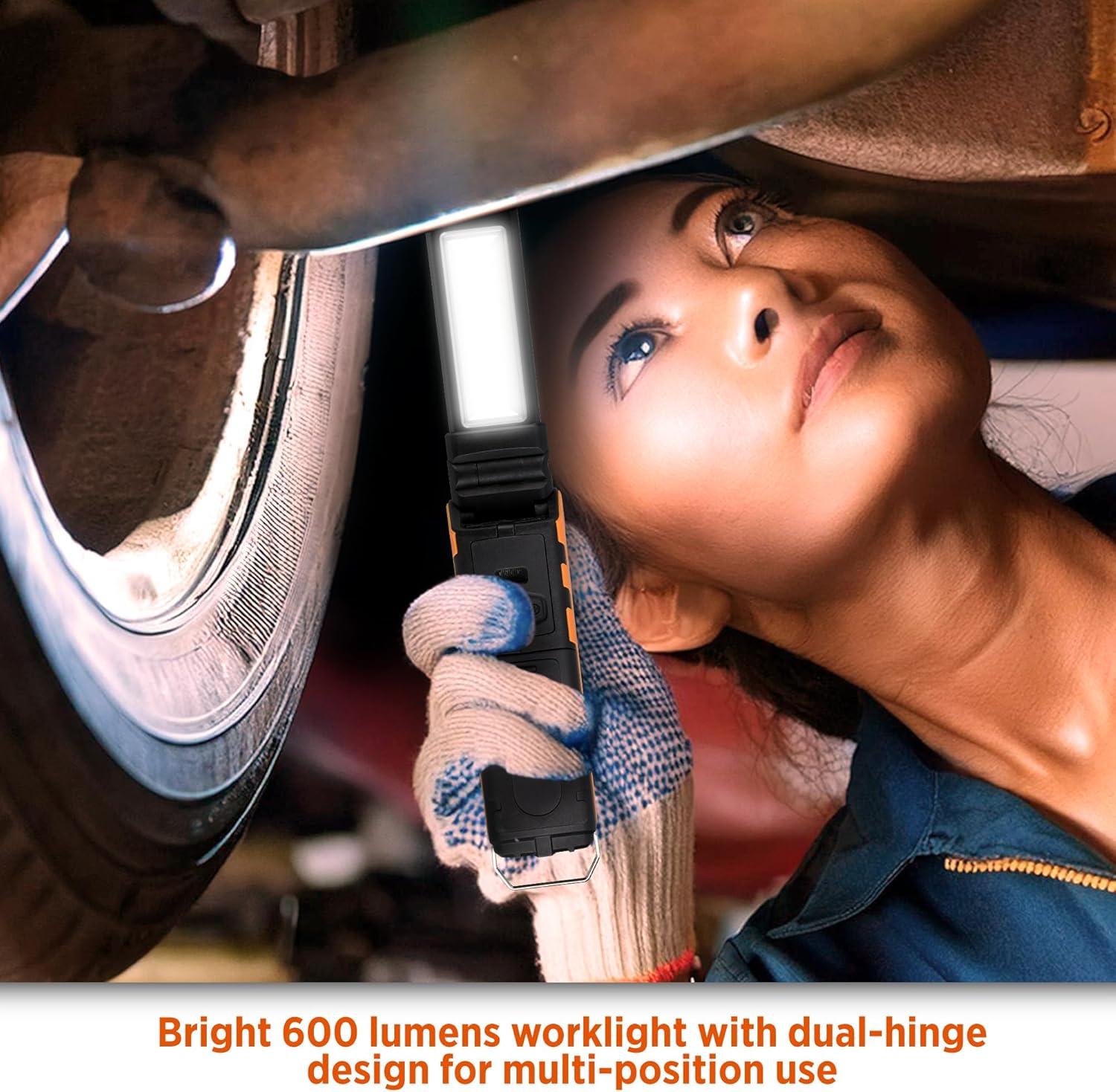 imageBLACKDECKER 600 Lumens Work Light  250 Lumens Flashlight ampamp Power Bank 32 Hour Rechargeable Utility LED Light 270 DualHinge IP44 WeatherResistant Dimmable SOS Mode Magnetic Mount ampamp Hanging