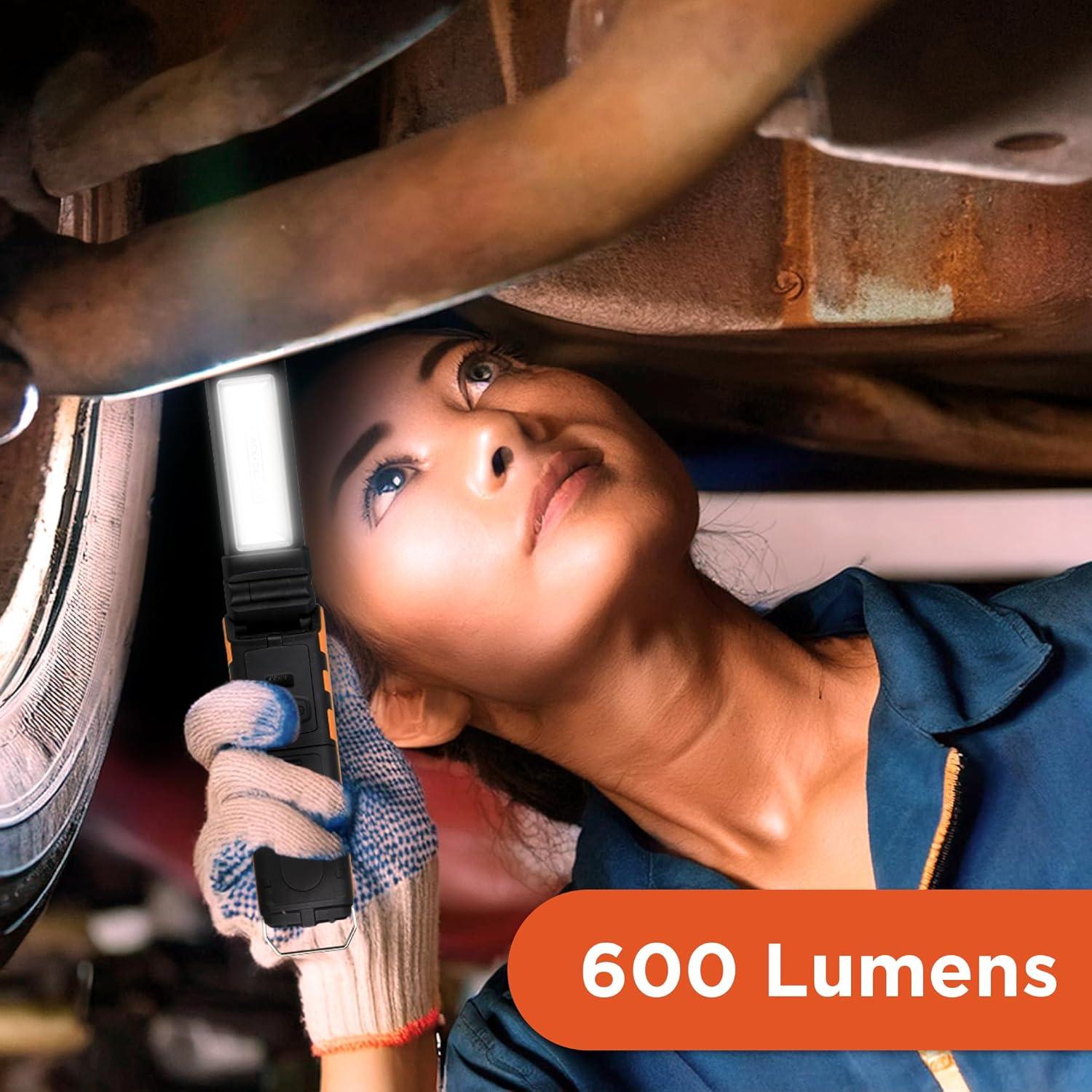 imageBLACKDECKER 600 Lumens Work Light  250 Lumens Flashlight ampamp Power Bank 32 Hour Rechargeable Utility LED Light 270 DualHinge IP44 WeatherResistant Dimmable SOS Mode Magnetic Mount ampamp Hanging