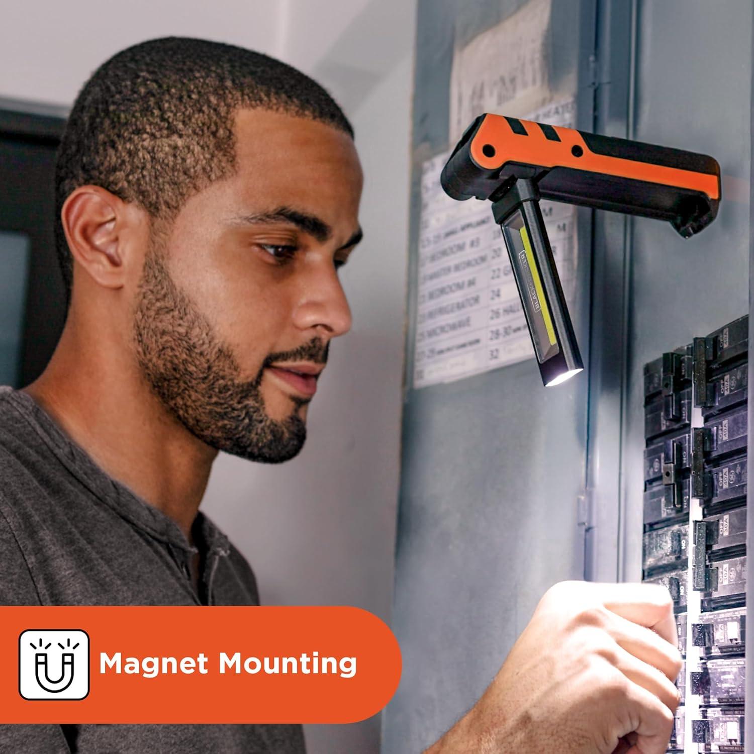 imageBLACKDECKER 600 Lumens Work Light  250 Lumens Flashlight ampamp Power Bank 32 Hour Rechargeable Utility LED Light 270 DualHinge IP44 WeatherResistant Dimmable SOS Mode Magnetic Mount ampamp Hanging