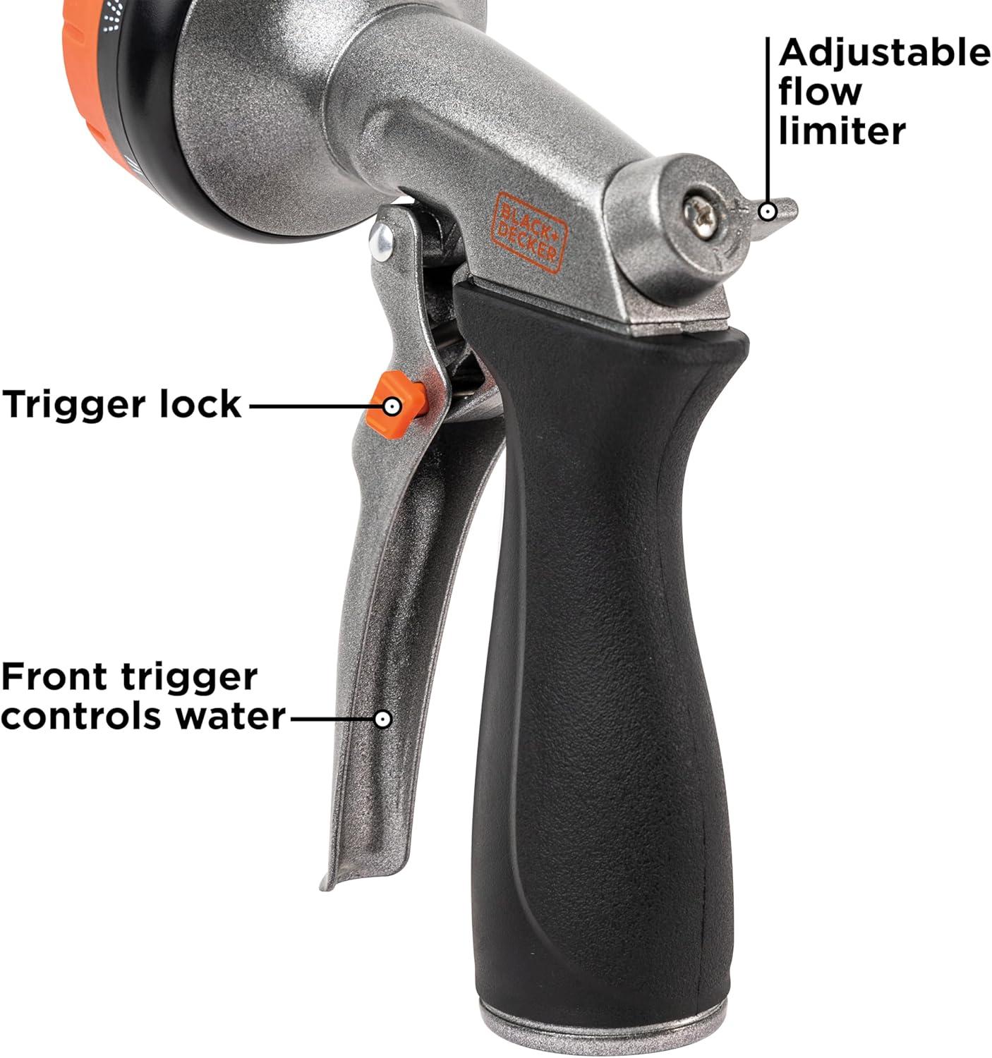 imageBLACKDECKER 8Pattern Zinc Front Trigger Nozzle  Durable Metal Build Comfortable Grip Precision Control BD59378