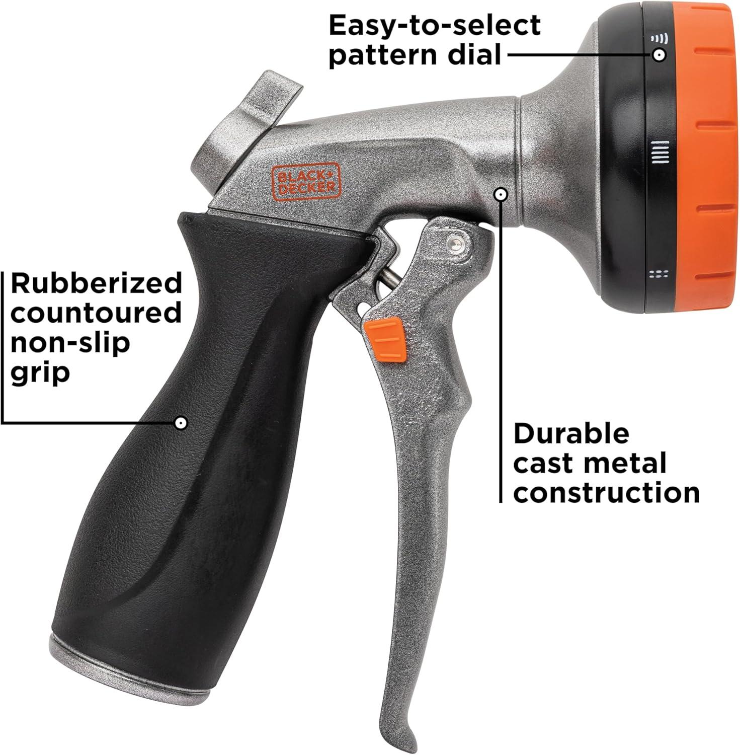 imageBLACKDECKER 8Pattern Zinc Front Trigger Nozzle  Durable Metal Build Comfortable Grip Precision Control BD59378