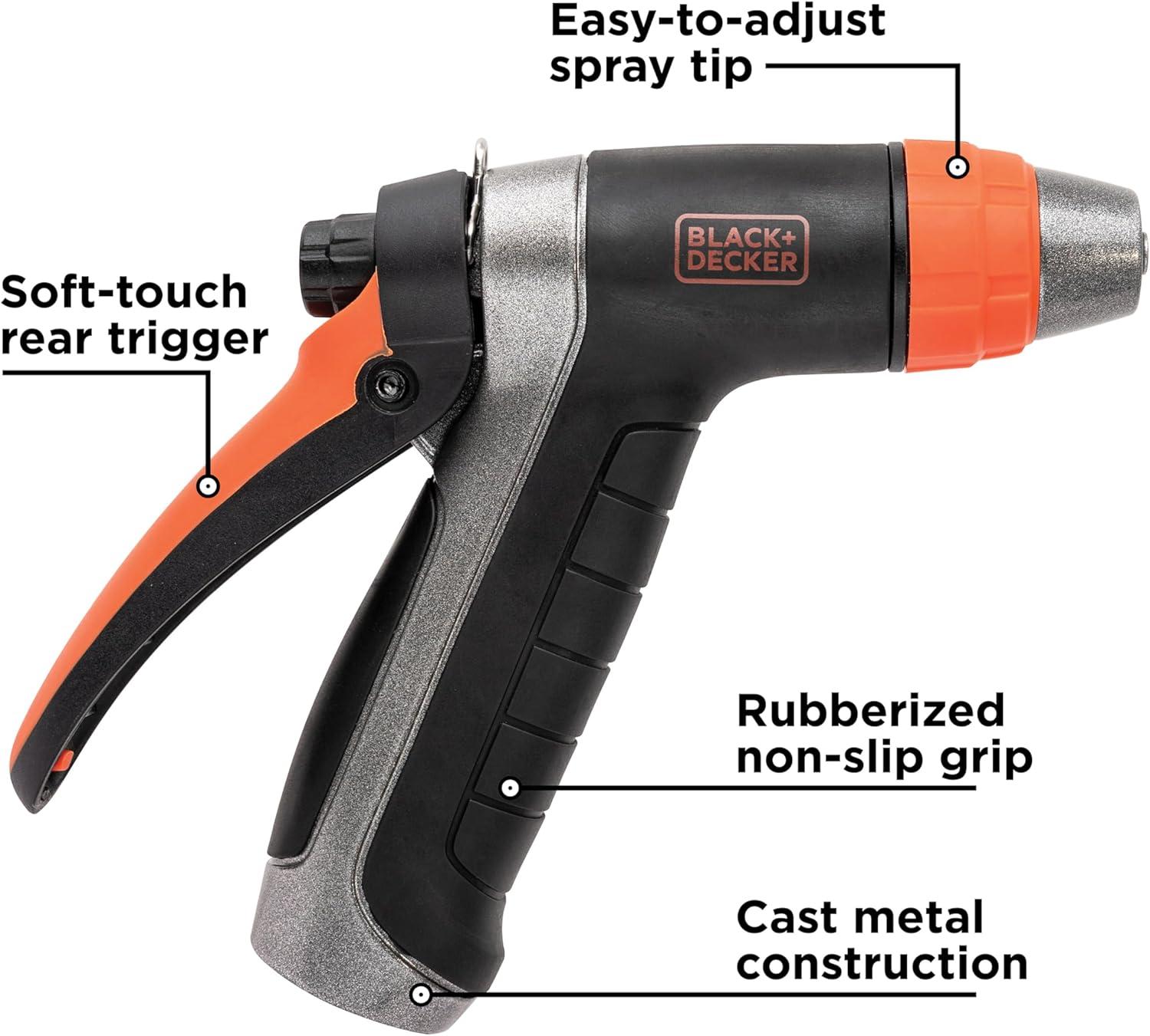 imageBLACKDECKER Adjustable Metal Rear Trigger Nozzle  Durable EasyGrip Garden Hose Sprayer with Locking Rear Trigger BD59578