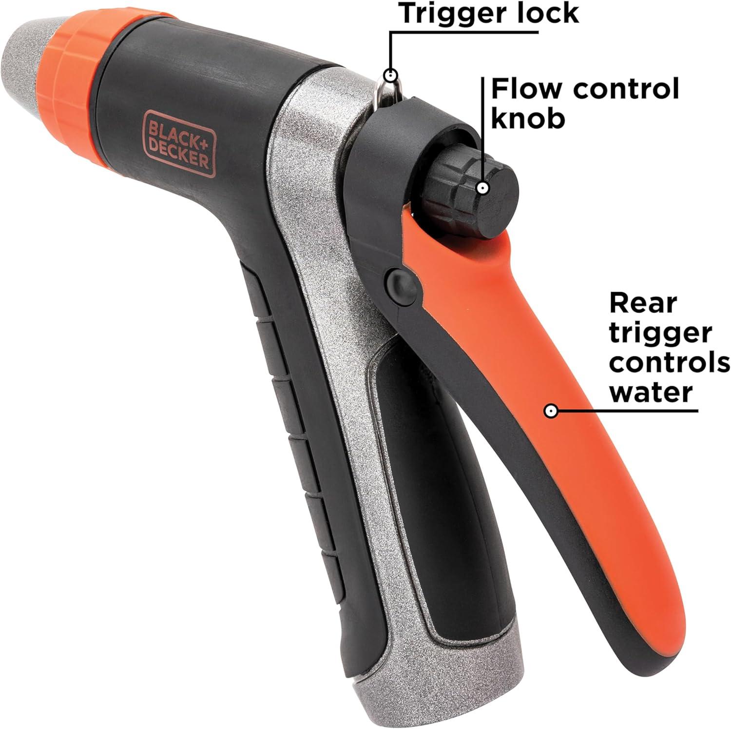 imageBLACKDECKER Adjustable Metal Rear Trigger Nozzle  Durable EasyGrip Garden Hose Sprayer with Locking Rear Trigger BD59578