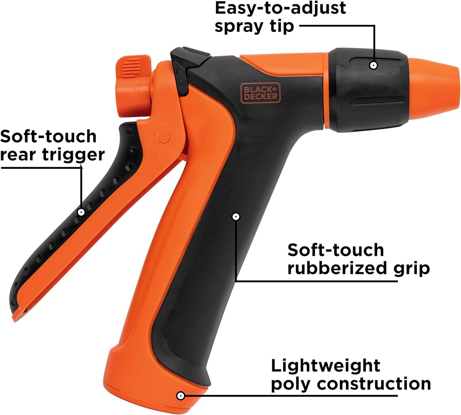 imageBLACKDECKER Adjustable Rear Trigger Garden Hose Nozzle  Lightweight Comfortable Grip Sprayer for Everyday Use BXWNBB57391