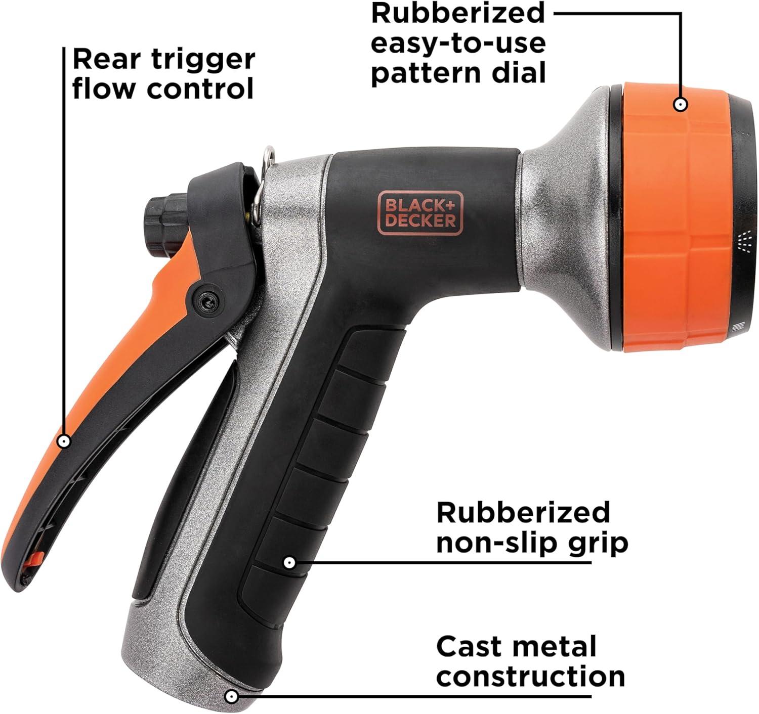 imageBLACKDECKER Dial 7 Pattern Rear Trigger Garden Hose Nozzle  Durable Versatile Comfortable Grip Watering BD59577