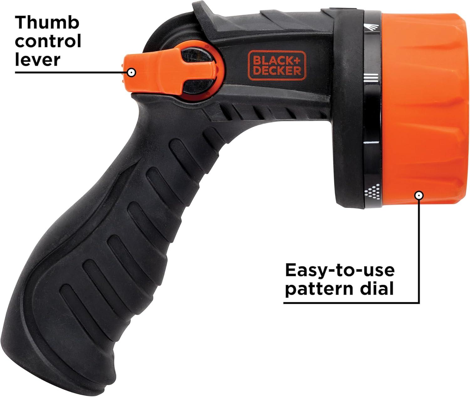 imageBLACKDECKER HeavyDuty 10Pattern Poly Thumb Control Nozzle  Ergonomic Versatile Precision Garden Hose Attachment BD8439