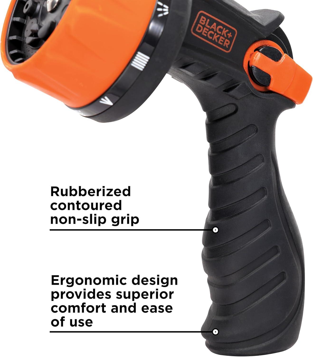 imageBLACKDECKER HeavyDuty 10Pattern Poly Thumb Control Nozzle  Ergonomic Versatile Precision Garden Hose Attachment BD8439