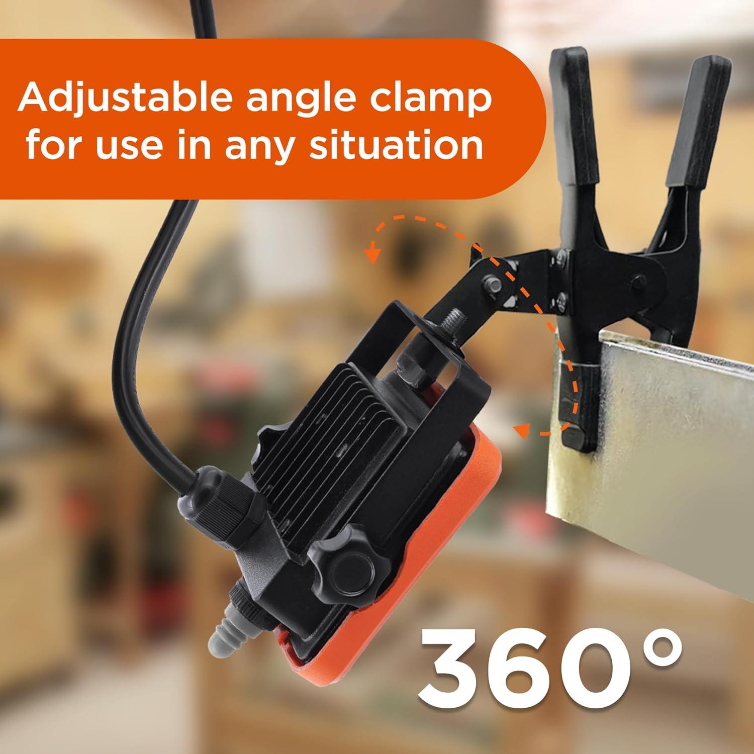 imageBLACKDECKER LED Clamp Work Light 1000 Lumens Indoor ampamp Outdoor IP65 Waterproof Clamp Utility Shop Light with Plug Clip on Shop Lamp Adjustable Arm 360 Rotating Clamp Tripod Compatible 4 Ft Cord