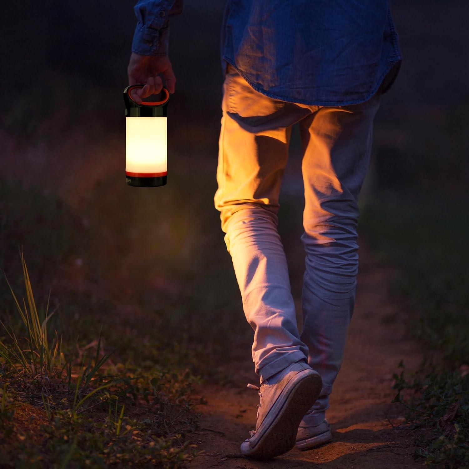 imageBLACKDECKER LED Lantern 300 Lumens 360 Flashlight for Camping with SOS Mode 12 Hours AA Battery Power Multiwhite Hook 5 Modes IP65 Waterproof Camping Essentials Tent Light Blackout Survival