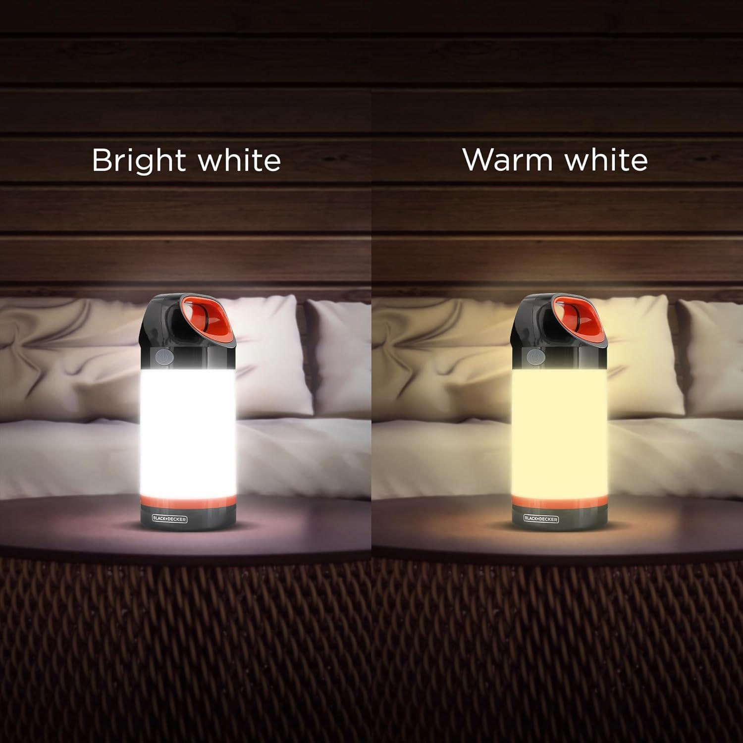 imageBLACKDECKER LED Lantern 300 Lumens 360 Flashlight for Camping with SOS Mode 12 Hours AA Battery Power Multiwhite Hook 5 Modes IP65 Waterproof Camping Essentials Tent Light Blackout Survival