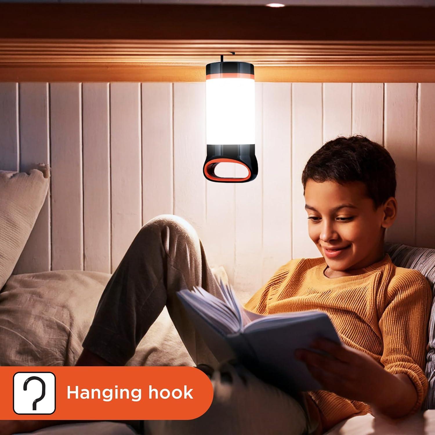 imageBLACKDECKER LED Lantern 300 Lumens 360 Flashlight for Camping with SOS Mode 12 Hours AA Battery Power Multiwhite Hook 5 Modes IP65 Waterproof Camping Essentials Tent Light Blackout Survival