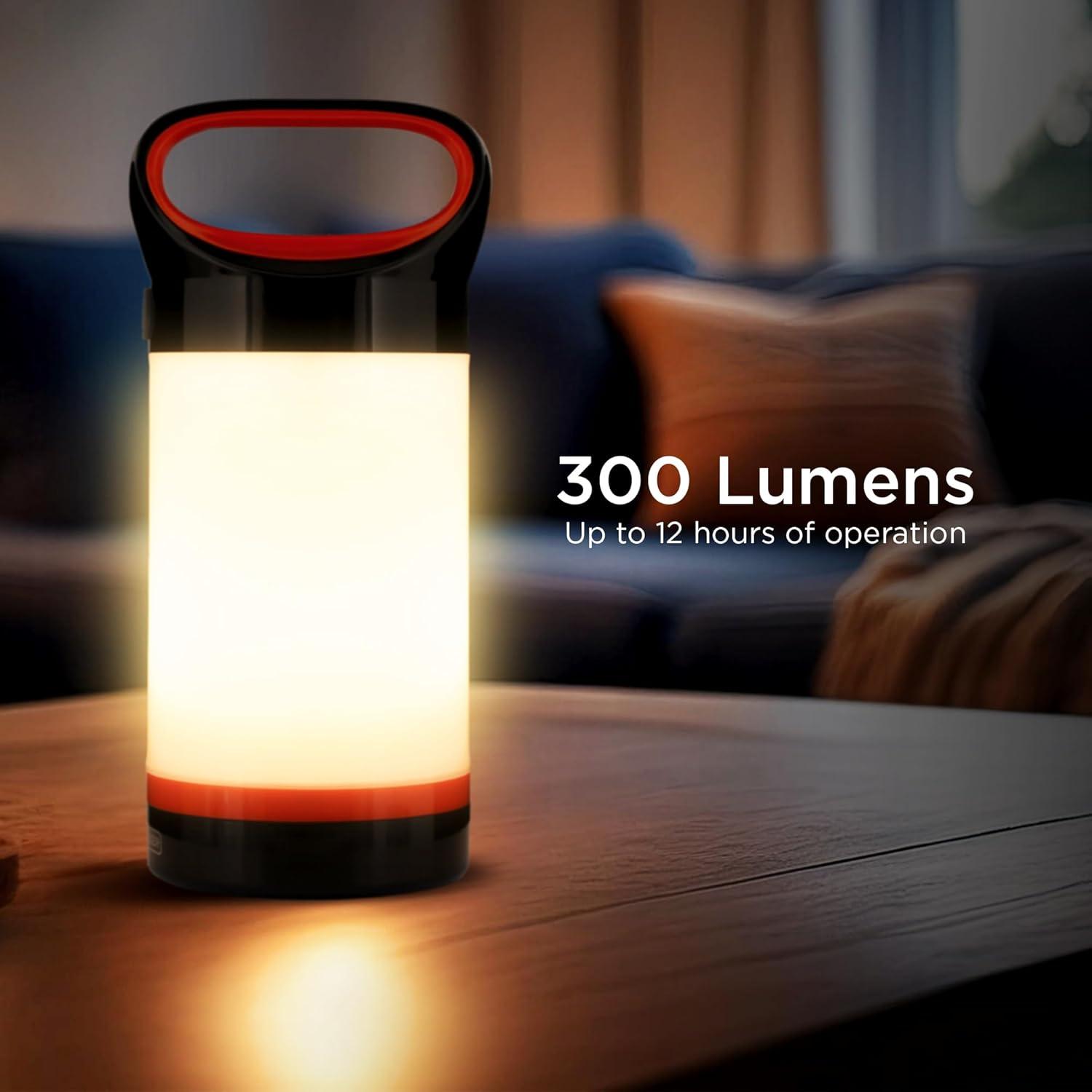 imageBLACKDECKER LED Lantern 300 Lumens 360 Flashlight for Camping with SOS Mode 12 Hours AA Battery Power Multiwhite Hook 5 Modes IP65 Waterproof Camping Essentials Tent Light Blackout Survival