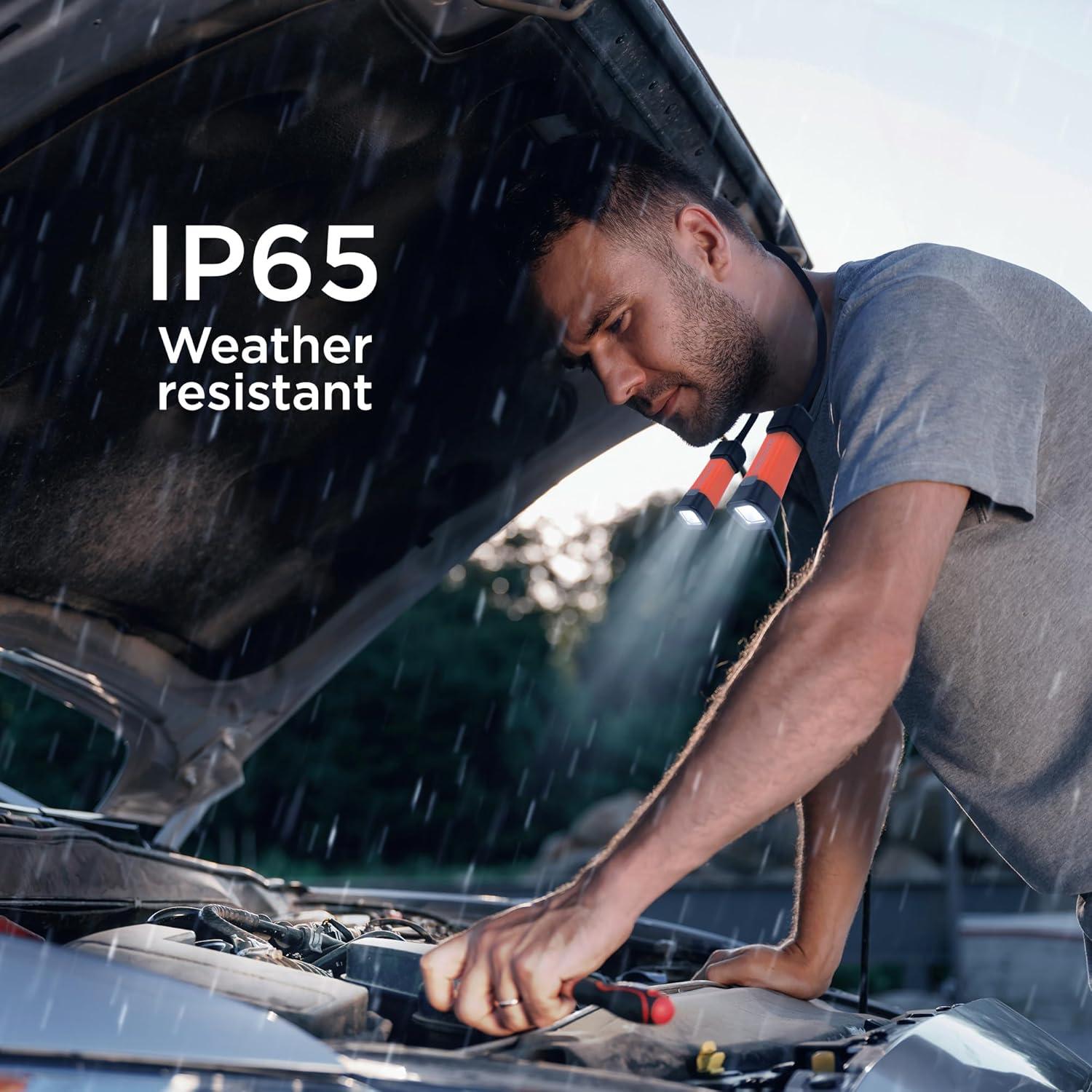 imageBLACKDECKER LED Neck Reading Light 200 Lumens Dual Flashlight HandsFree Lighting Flexible Gooseneck 3 Dimmable Modes SOS 3 Magnetic Mounts Wearable AA BatteryPowered IP65 WeatherResistant