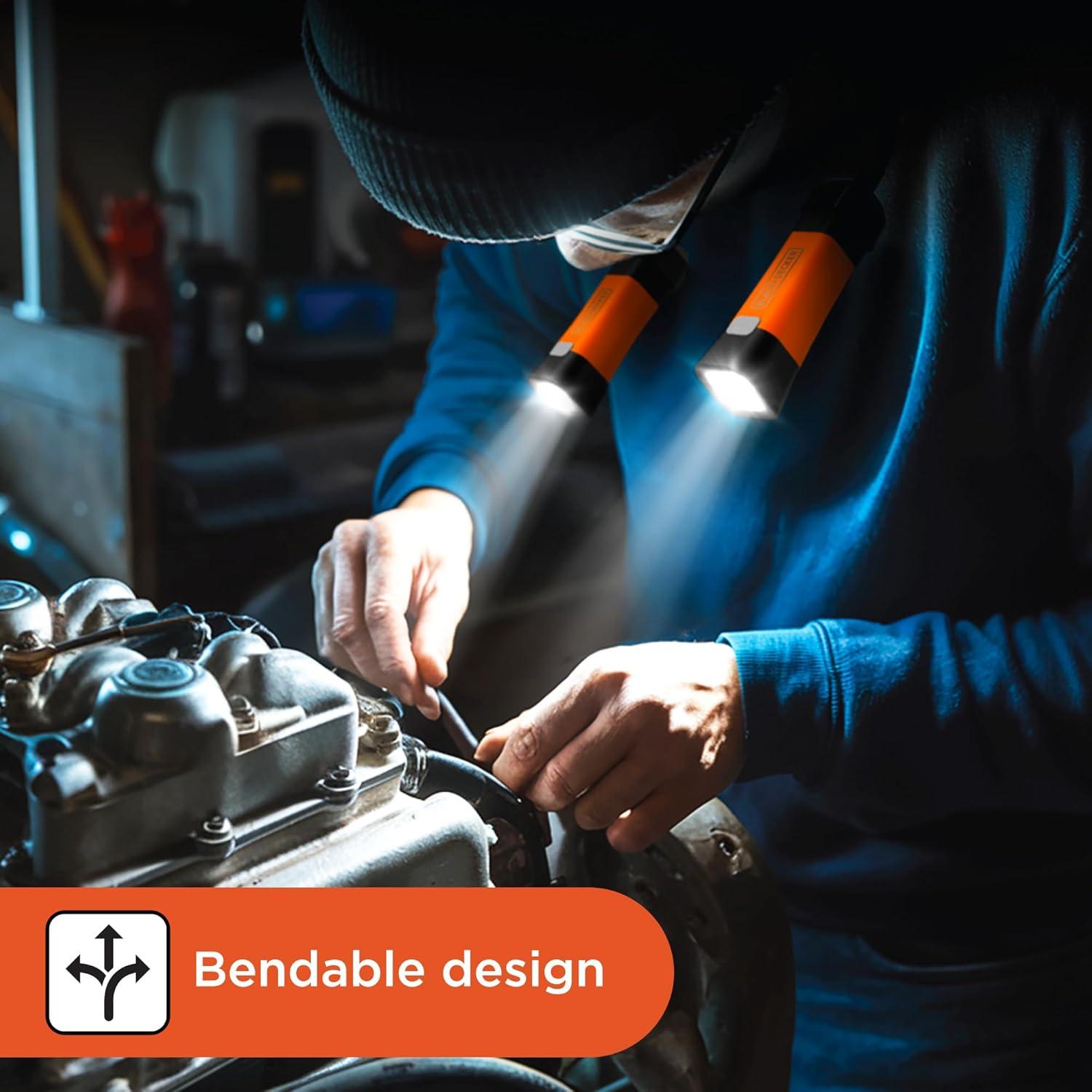 imageBLACKDECKER LED Neck Reading Light 200 Lumens Dual Flashlight HandsFree Lighting Flexible Gooseneck 3 Dimmable Modes SOS 3 Magnetic Mounts Wearable AA BatteryPowered IP65 WeatherResistant