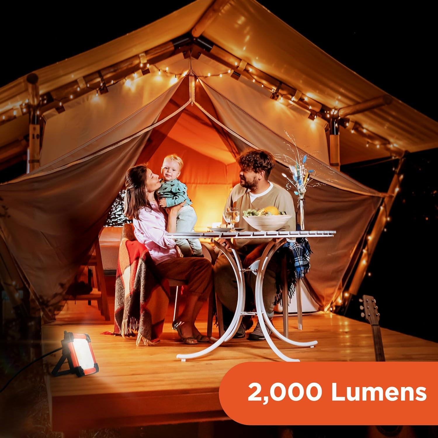 imageBLACKDECKER LED Work Light 2000 Lumens LED Utility Panel Flood Light IP65 Waterproof Shock Resistant 120 Beam Angle ETL Certified Adjustable Kickstand Tripod Compatible Portable 120V Plug