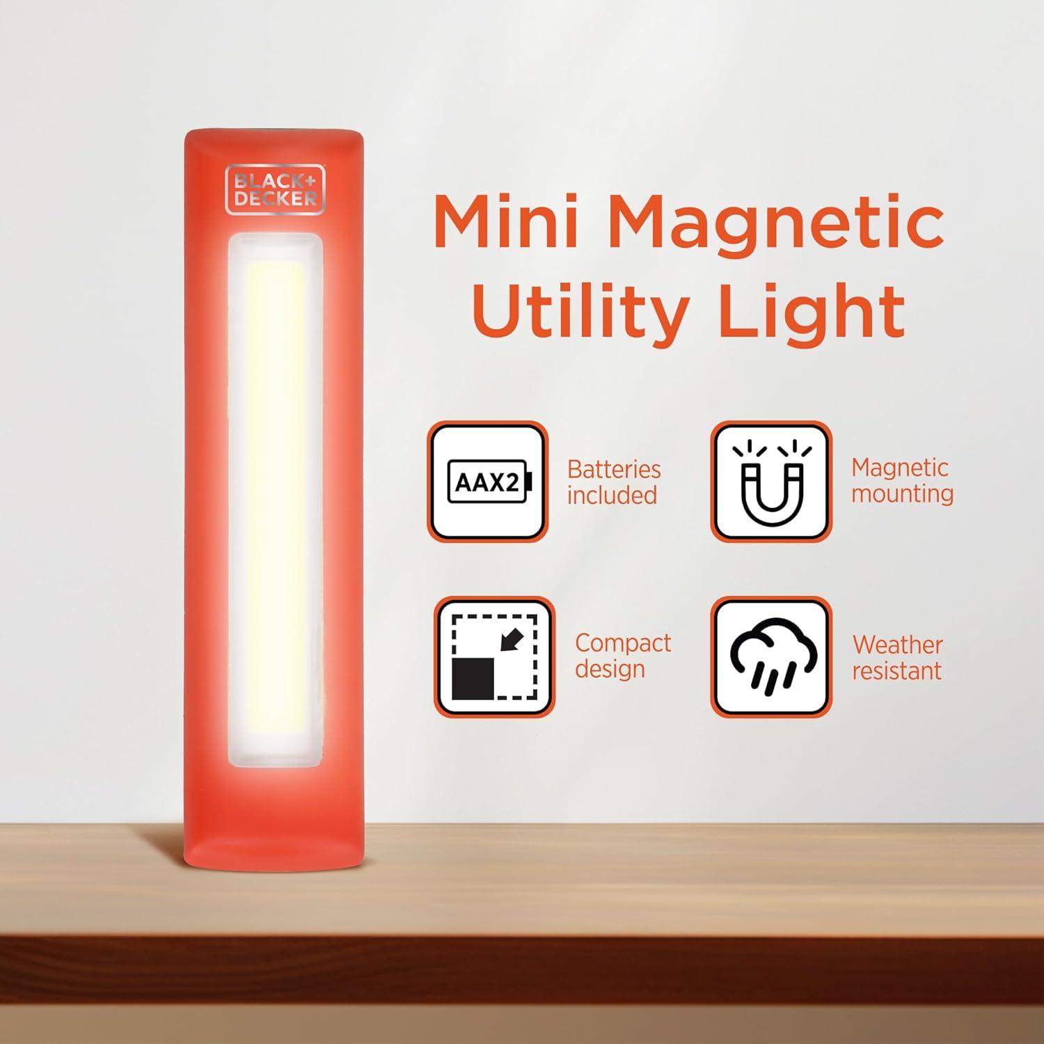 imageBLACKDECKER LED Work Light 300 Lumens AA BatteryPowered Utility Light 3 Brightness Levels ampamp SOS Mode 2 Magnet Mounts Pocket Clip Compact Lightweight ampamp Portable Weather Resistant 10 Hour PowerTwo Pack