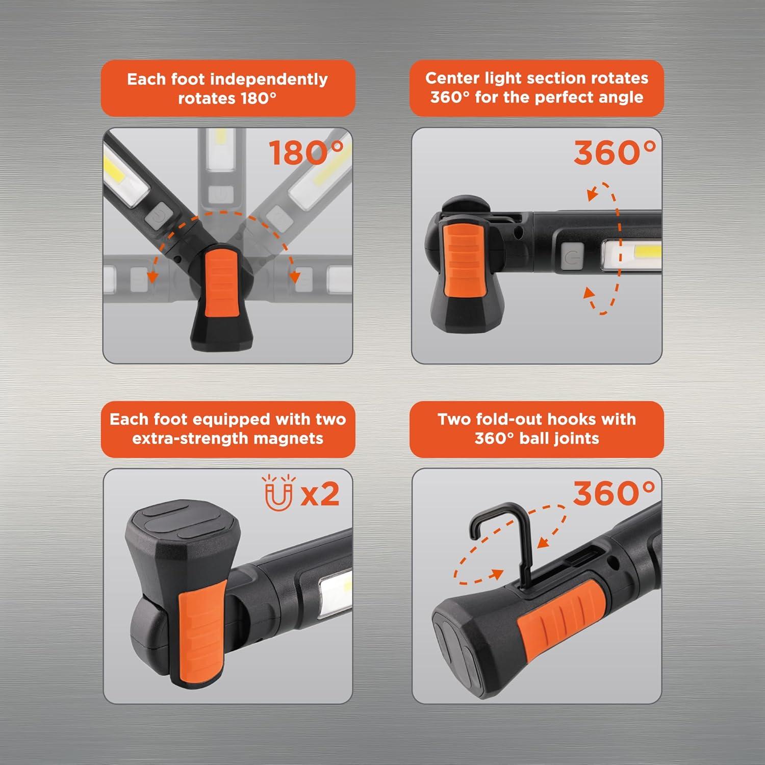 imageBLACKDECKER Magnetic LED Light Bar ampamp 2600mAh Power Bank Adjustable 1400 Lumens COB Utility Work Light 4 Modes 360 Rotation Dual Hooks IK07 ShockResistant IndoorOutdoor IP54 WeatherResistant