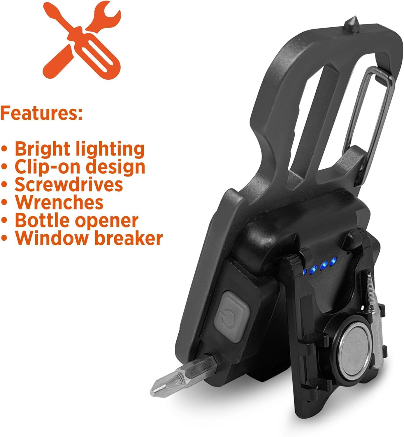 imageBLACKDECKER MultiTool Flashlight 500LM Carabiner USB Rechargeable Multitool with Wrench Screwdrivers Bottle Opener Glass Breaker ClipOn Magnetic Stand IP44 WeatherResistant 7 Light ModesOne Pack