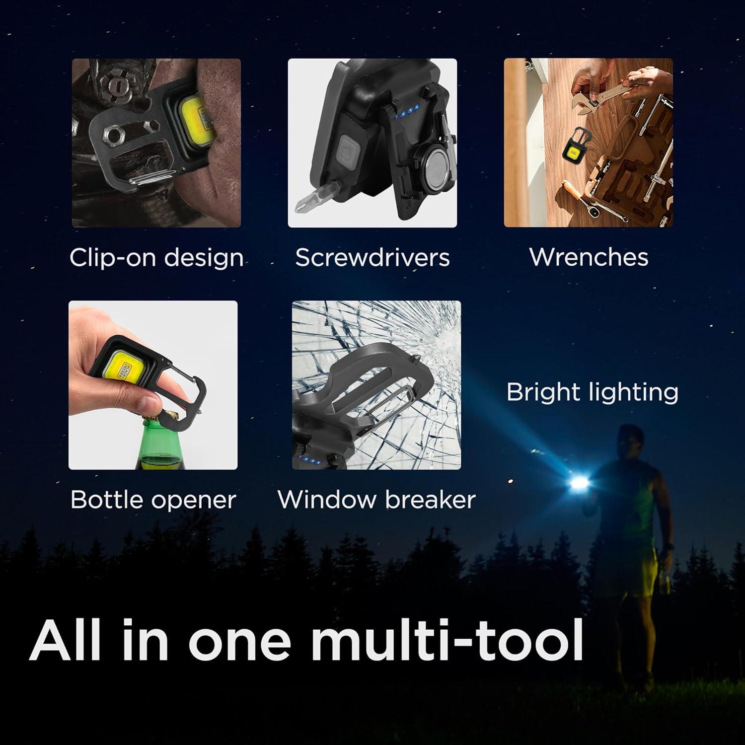 imageBLACKDECKER MultiTool Flashlight 500LM Carabiner USB Rechargeable Multitool with Wrench Screwdrivers Bottle Opener Glass Breaker ClipOn Magnetic Stand IP44 WeatherResistant 7 Light ModesOne Pack